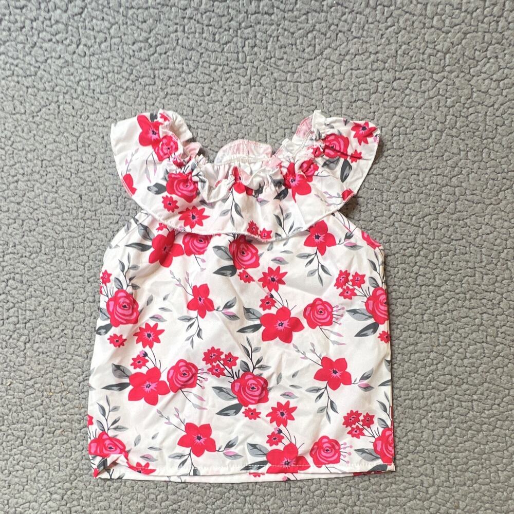 Floral Print Little Girls Sleeveless Tank Top Size 2T White & Pink Flowers